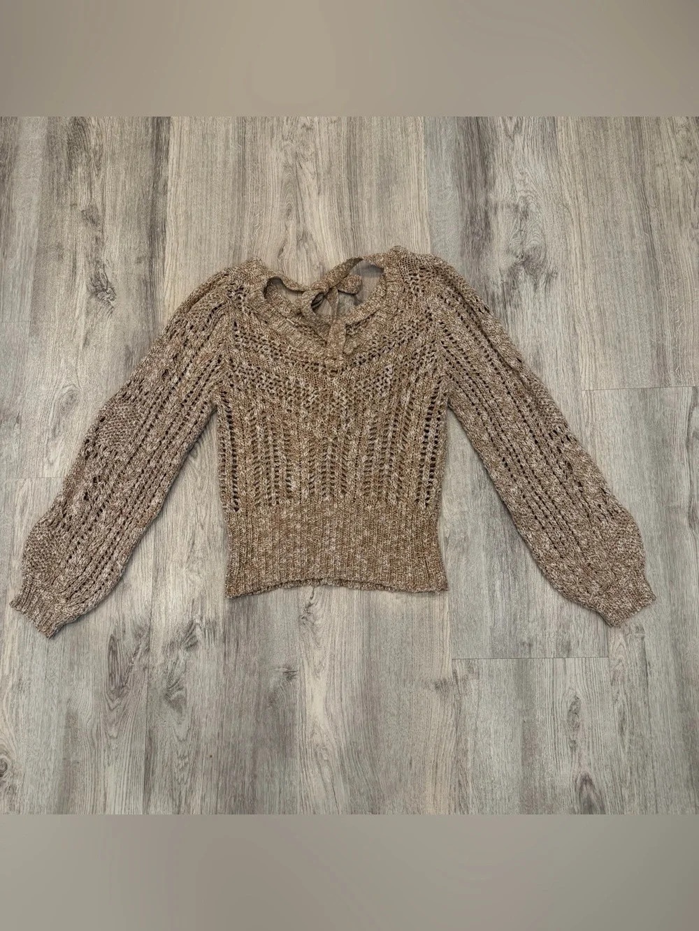 Willow &‎ Root Boho Open Knit Sweater Balloon Sleeve Size Small